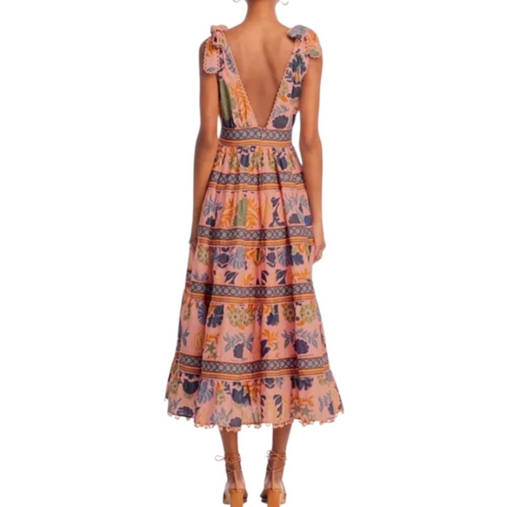 Farm Rio New Anthropologie Seashell Tapestry Midi Dress Pink Size S NWT - Picture 10 of 16